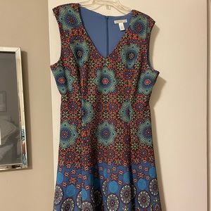 V-neck medallion fit and flare textured dress
